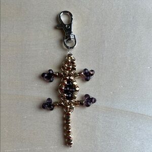 Gold and Purple Beaded Lizard Charm Keychain
